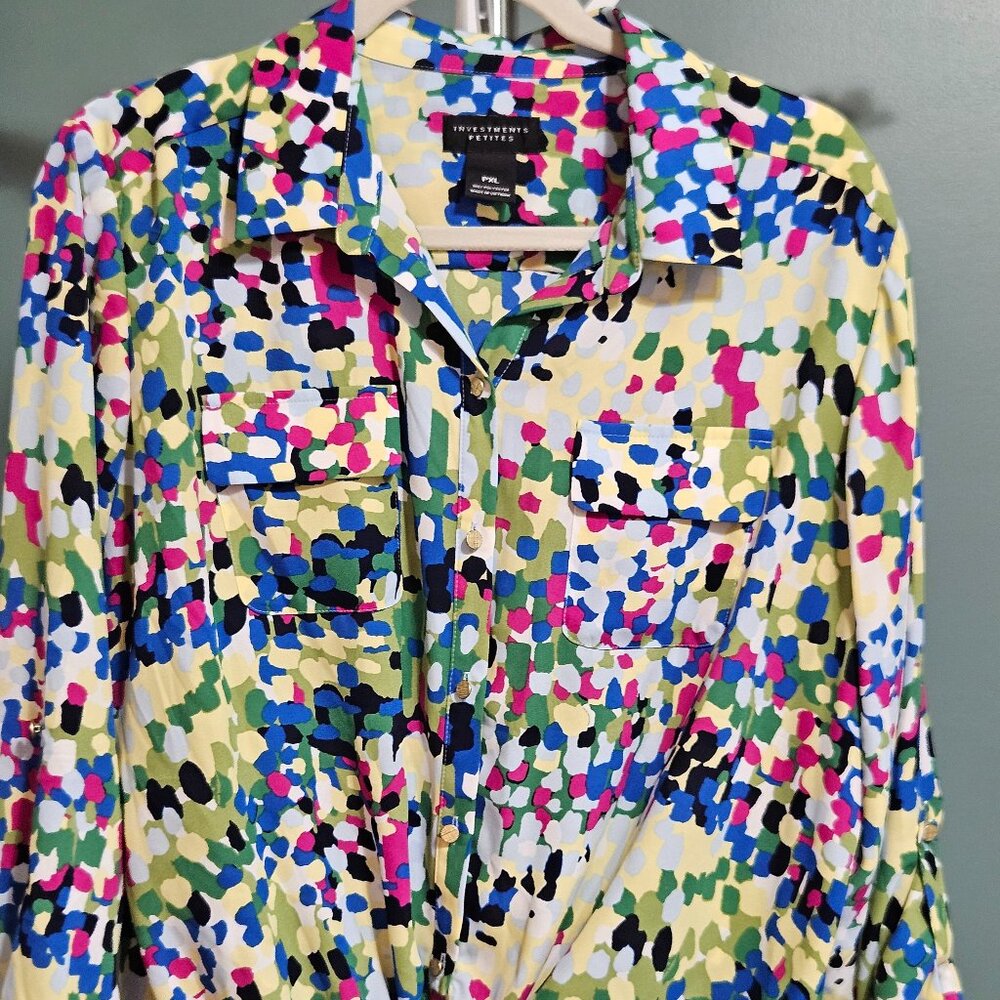 Investments Multi Color Tie Front Blouse